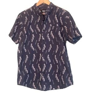 2/$20 Strata Lollapalooza Grey Novelty Button Down Short Sleeve Shirt  Sz L